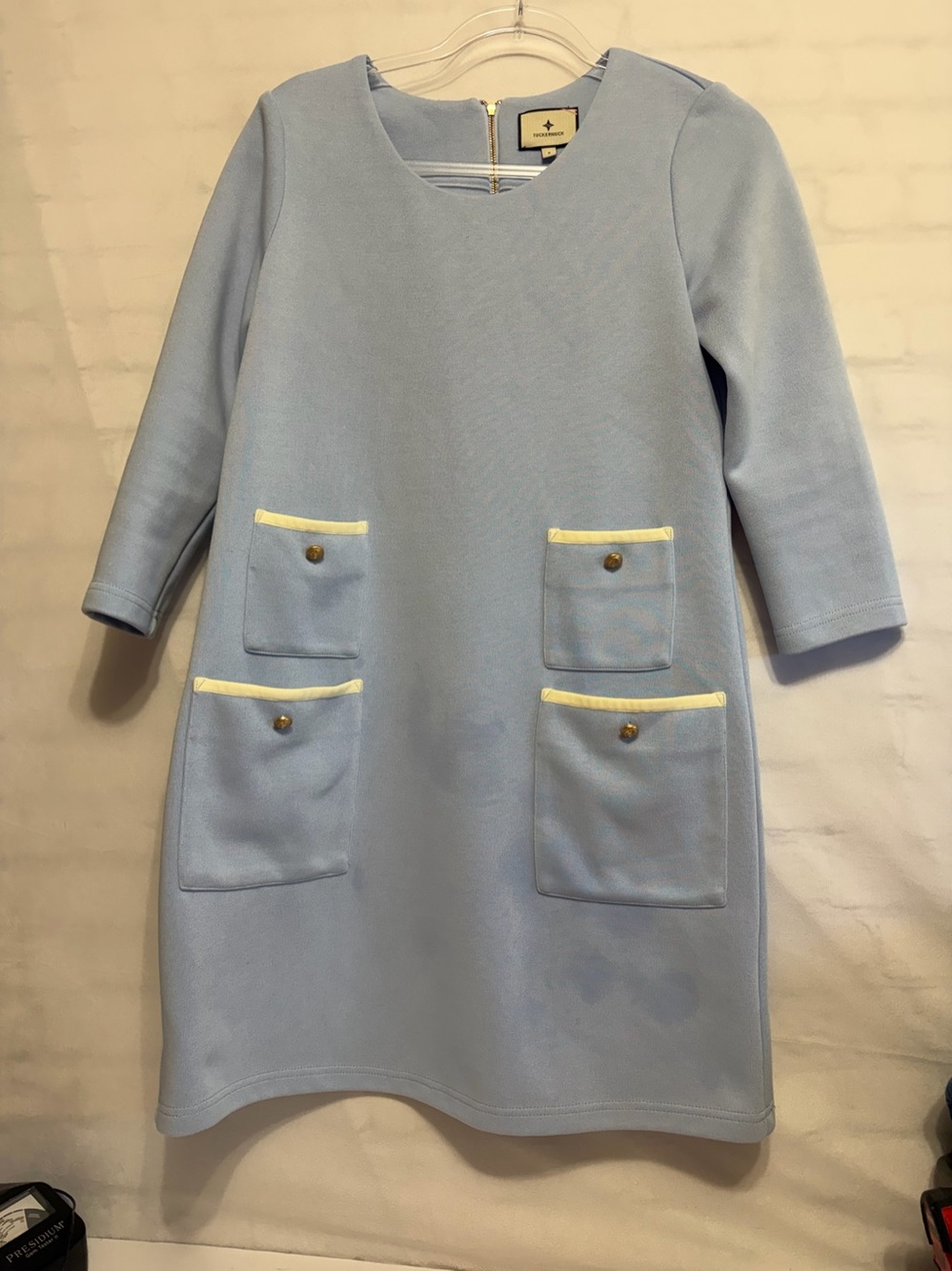Tuckernuck Francoise Mod Shift Dress Women Small Blue 3/4 Sleeve Pocket Preppy